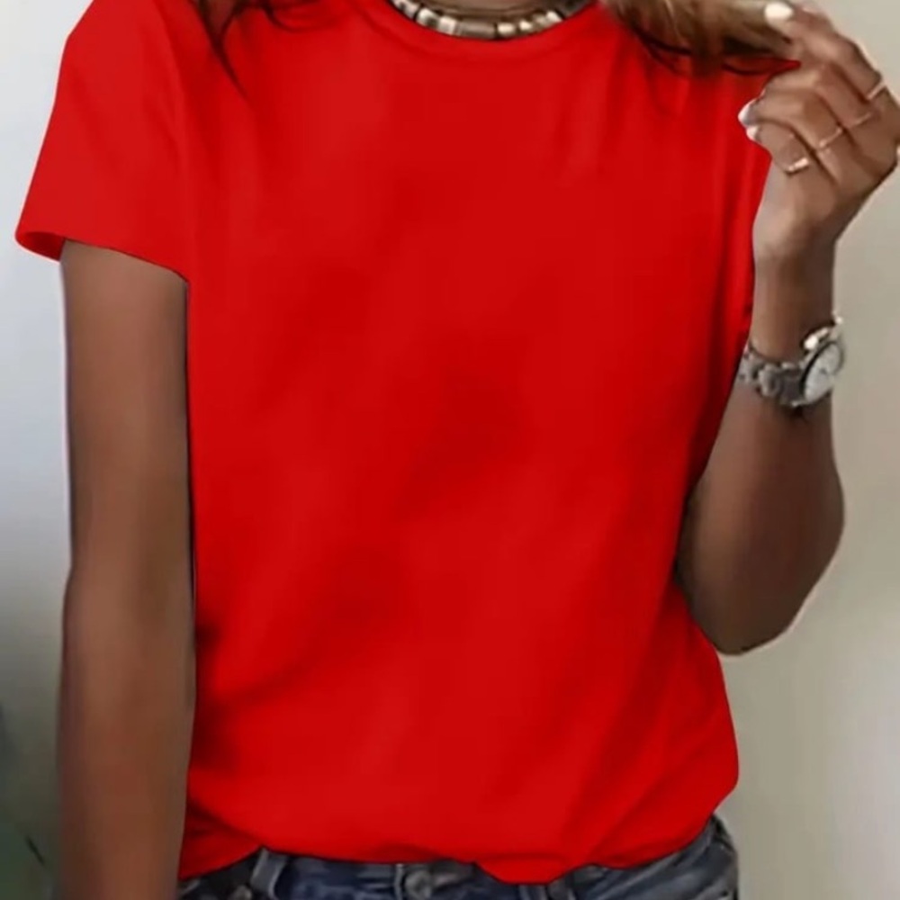 New! Red Elegant V-Neck T-Shirt Short Sleeve. Size: X-Large. Red Solid Color